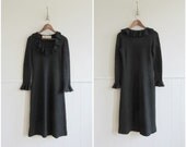 black crochet dress / 1970s black knit dress / bohemian winter dress