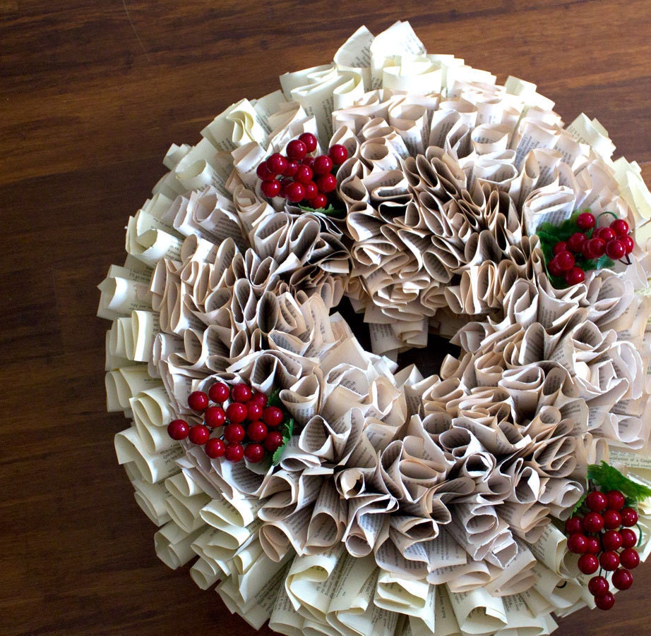 Paper Wreath Huge - Recycled VIntage Book Decorate for Christmas