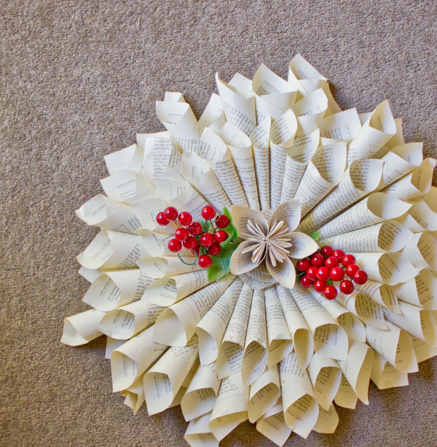 French Style Paper Wreath X-Large - Recycled Vintage Book Decorate for Christmas