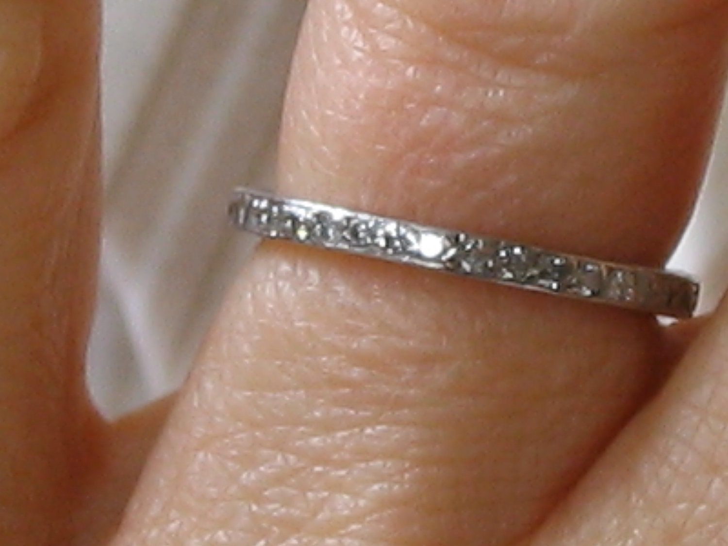 Thin Diamond and Platinum Eternity Wedding Band Beautiful Romantic Antique Classic Design 20s Look Micro Pave Setting Wedding Ring