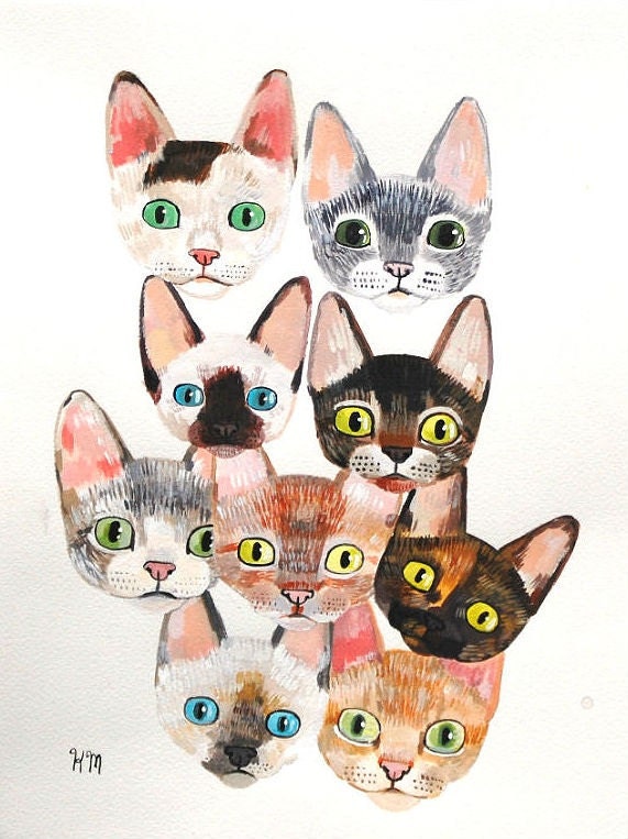 devon rex cats (original painting on paper)