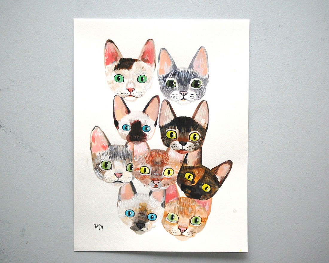 devon rex cats (original painting on paper)