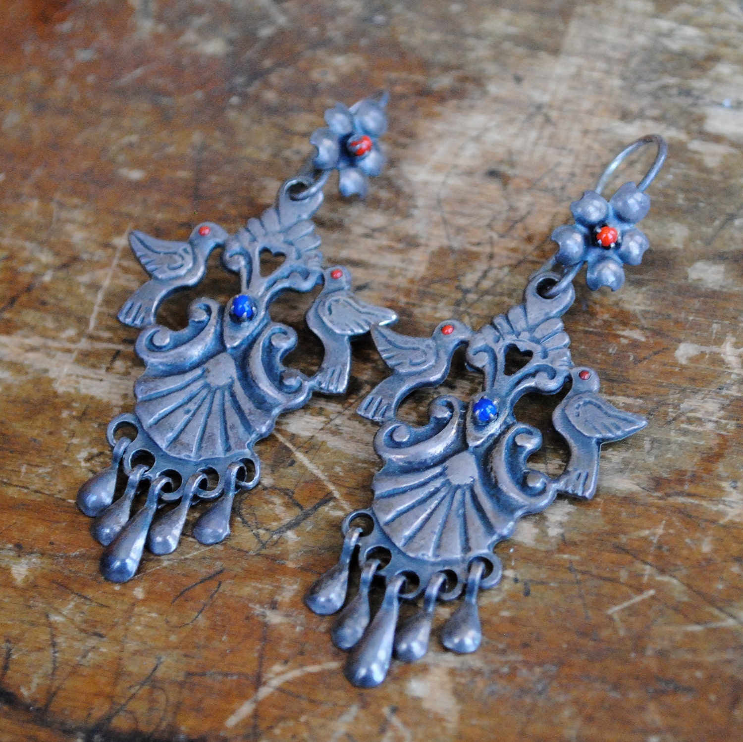 frida kahlo style sterling bird earrings