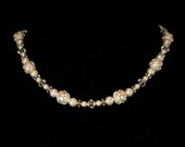 Bridal Necklace Swarovski Pearl Crystal Sterling Silver Filigree Scroll Beadcaps White Ivory Brielle Free Shipping