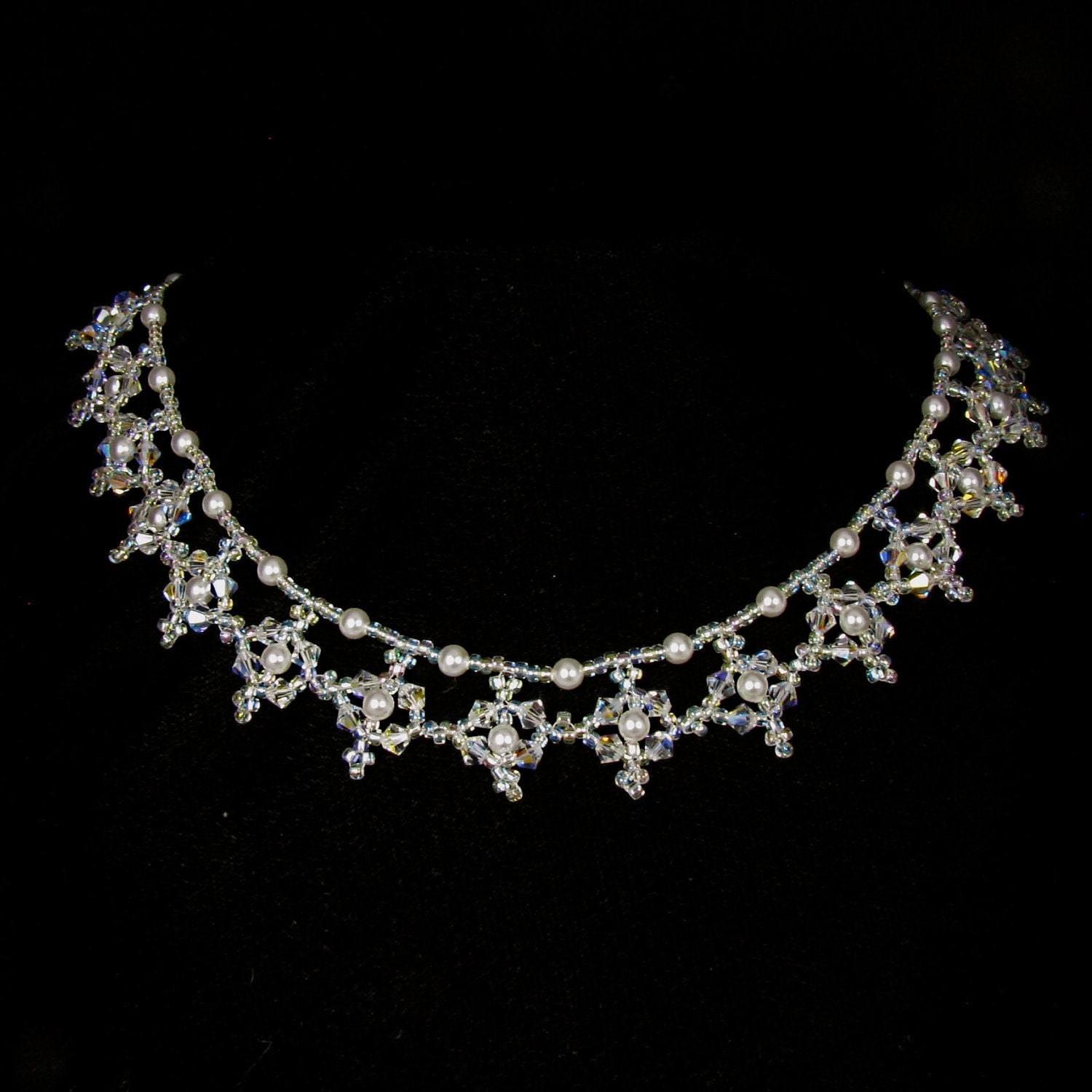 Bridal Necklace Statement Piece Snowflake Necklace Swarovski Crystal Pearl Beaded Rochelle