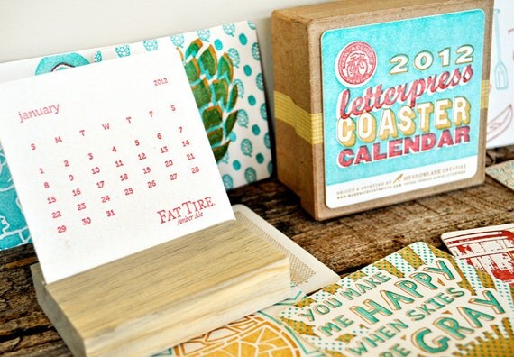 2012 & 2011 Letterpress Coaster Calendars - RESERVED for Laura Mullen