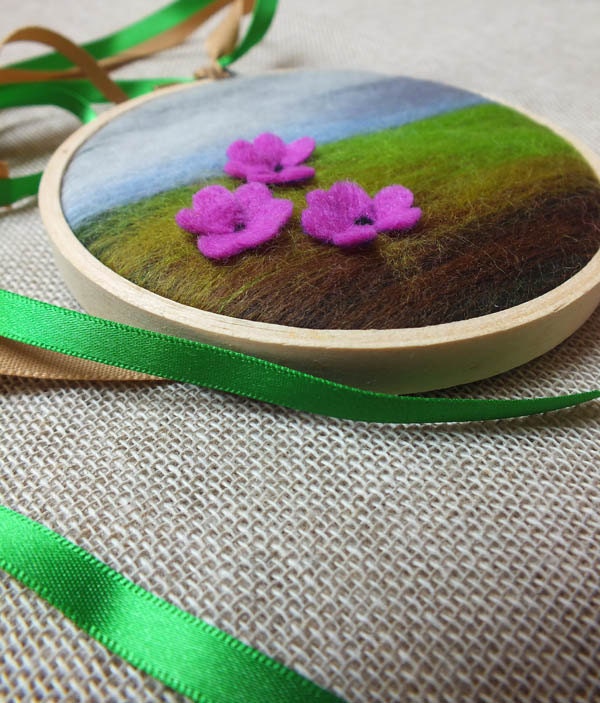 Fibre Art Needle Felt Mini Miniature Felt Wall Hanging - Floral Field - Yorkshire - Summer - Merino Wool - Cute.