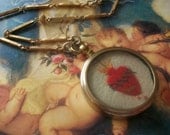 Reserved For Jennifer- Gorgeous Vintage  French Nun's Work Pendant Of The Sacred Heart  Assemblage Necklace, Valentine's Day Gift