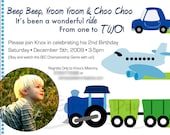 Custom Photo Transportation Birthday Party Invitation TRAINS PLANES AUTOMOBILE Truck Motorcycle