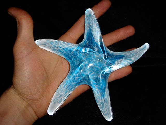 Glass art starfish, aqua blue pulled straight from the molten fire. tide pool ocean glass, oceanic