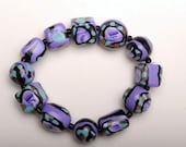 purple roses bracelet - handmade beads - ooak