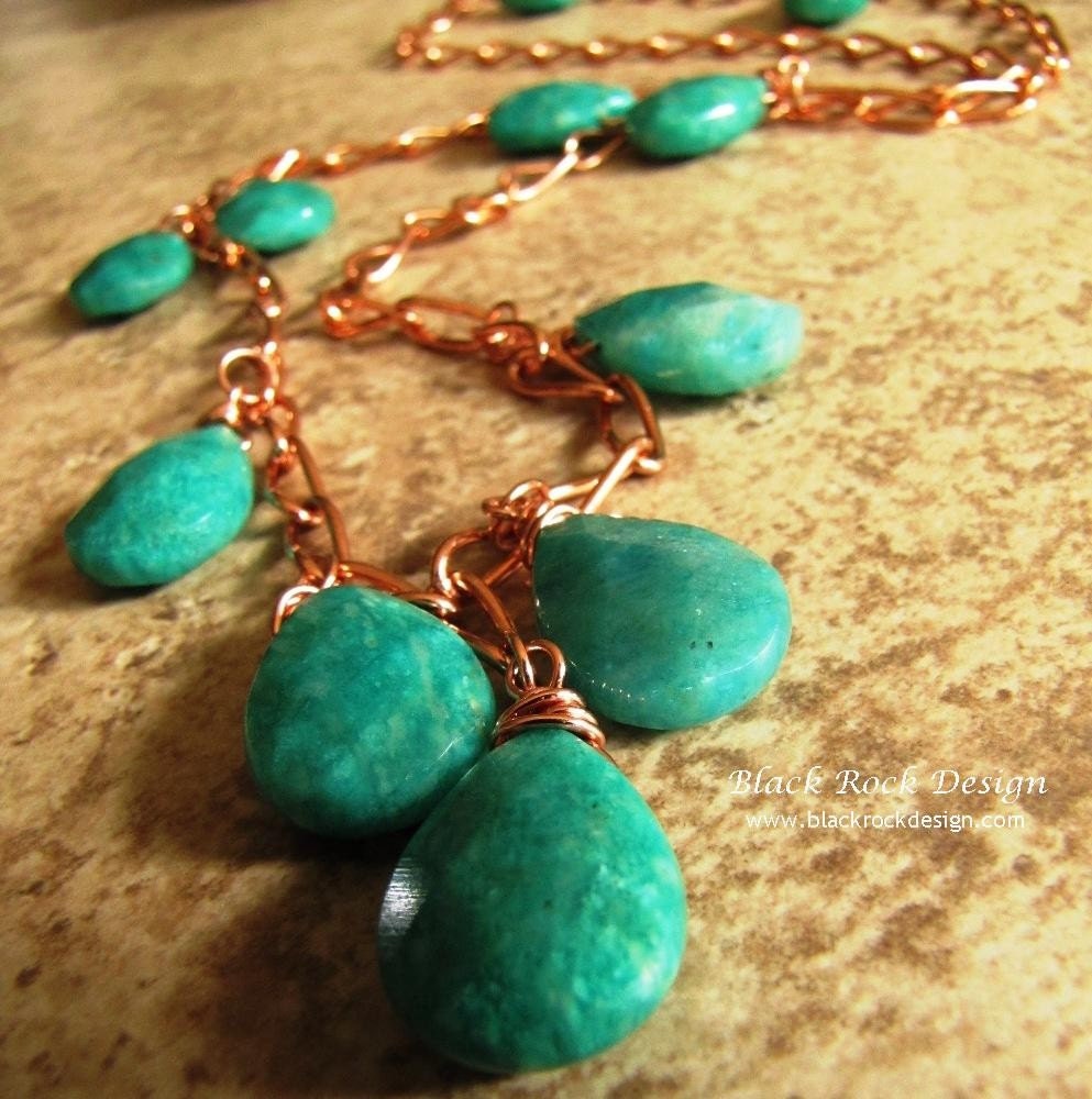 Russian Amazoninte and Copper Necklace "Waves"
