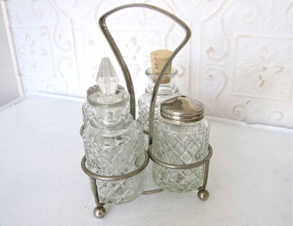 Vintage Condiment Caddy with Glass Shakers and by TheLazyPeacock