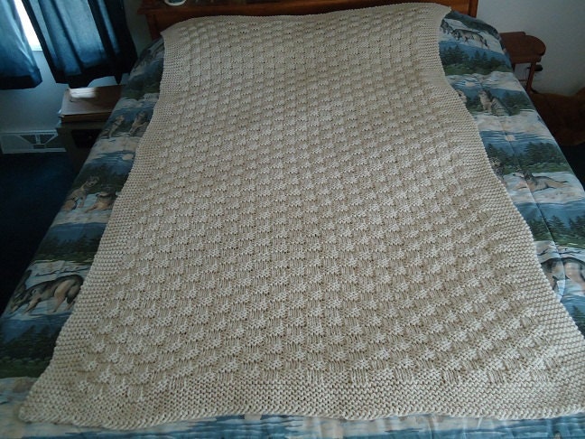 Off White Hand Knitted Basketweave Afghan by CraftsbyCummins