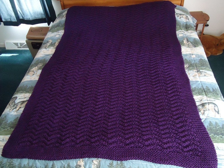 Deep Violet Hand Knitted Chevron Afghan