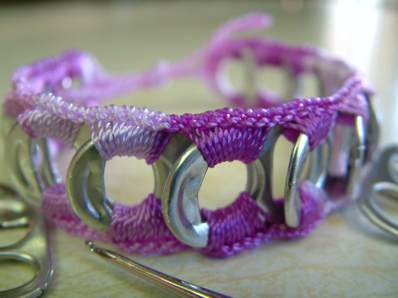 ReCycladelic Upcycled Pop Top Bracelet Pixie Dust in Variegated Purple Soda Can Pop Tab Jewelry