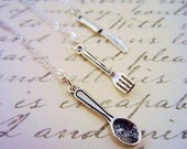 Set of three best friends necklaces, set. Fork, spoon and knife. Friendship jewelry, bffs. Silver cutlery women's jewelry.