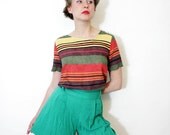 Vintage shorts / summer green pleated high waist shorts / size S