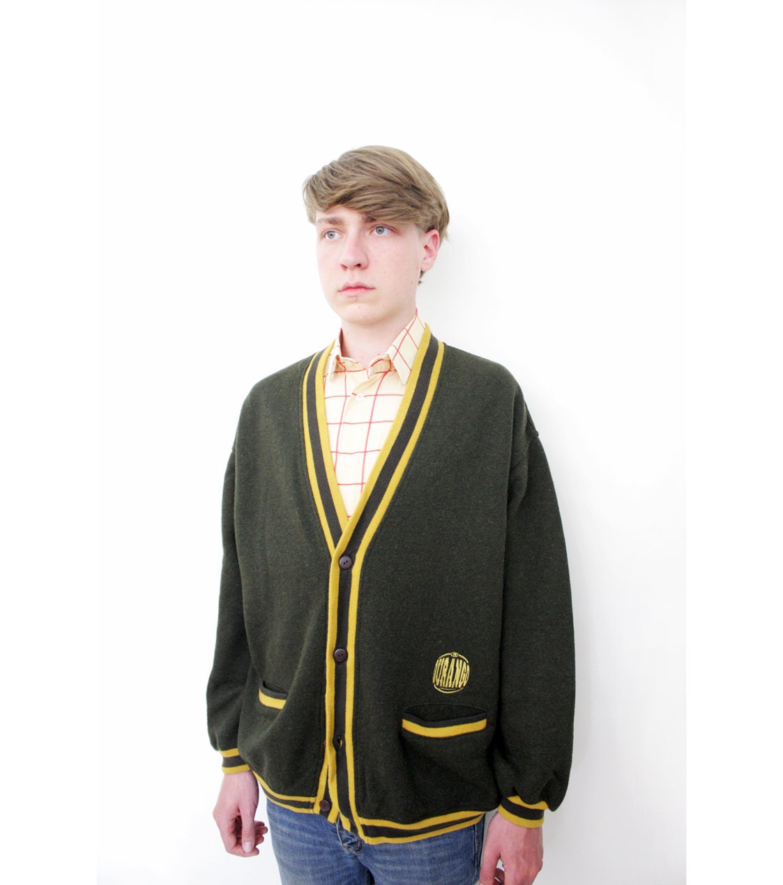 Vintage sweater / olive green Durango cardigan / size L, XL