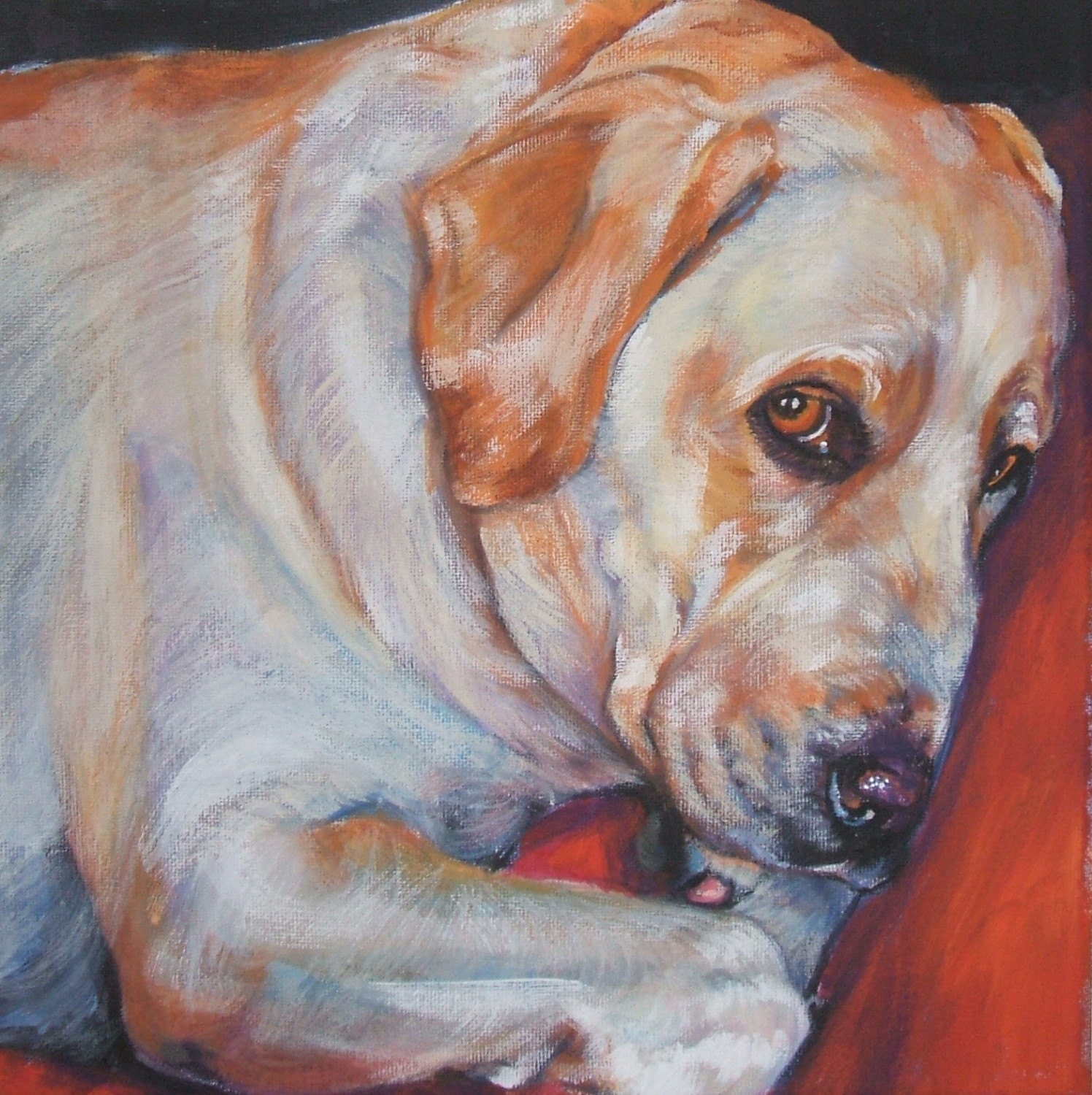 Labrador Retriever yellow lab art print CANVAS print of LA Shepard painting 8x8 dog art