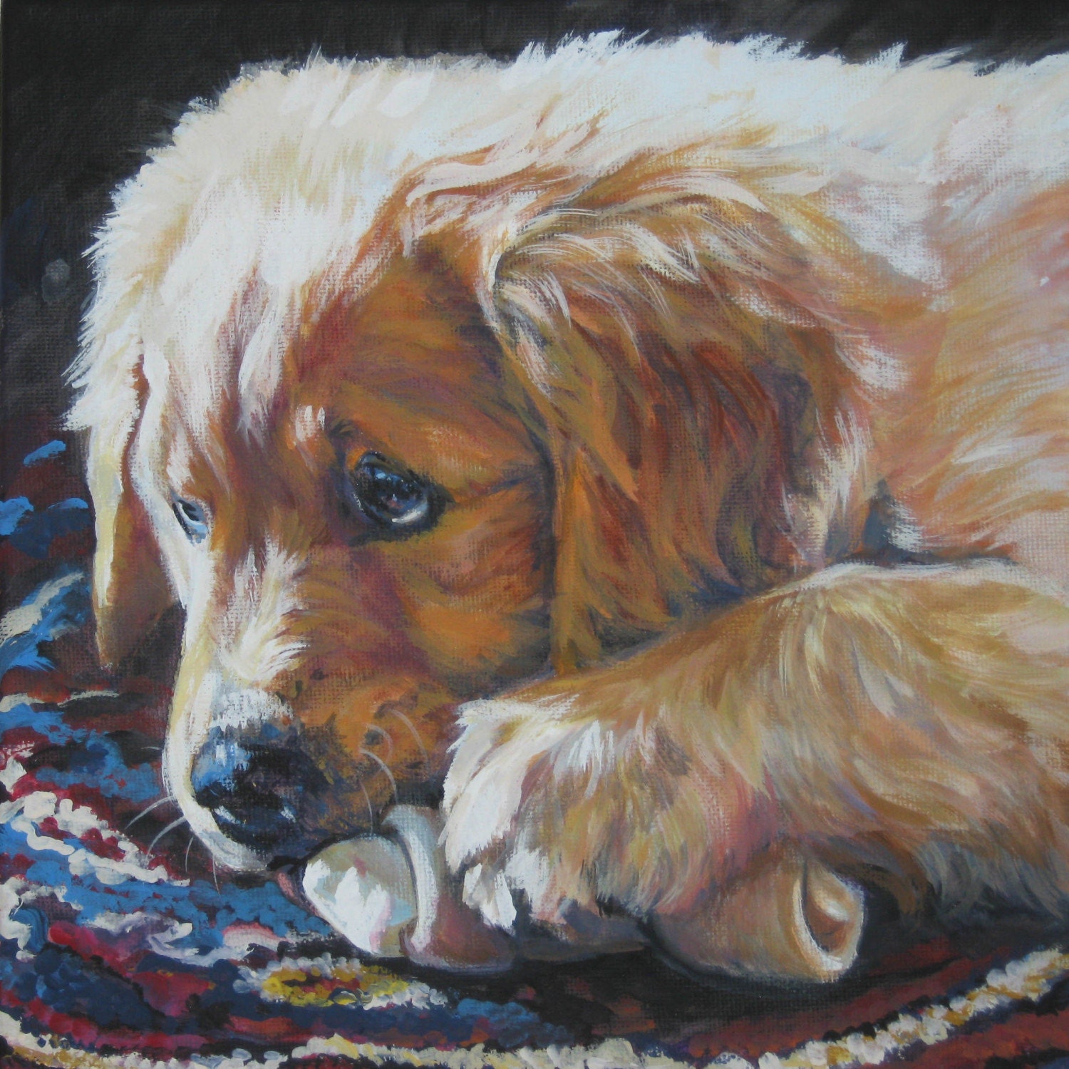 Golden Retriever art print CANVAS print of LA Shepard painting 8x8 dog art