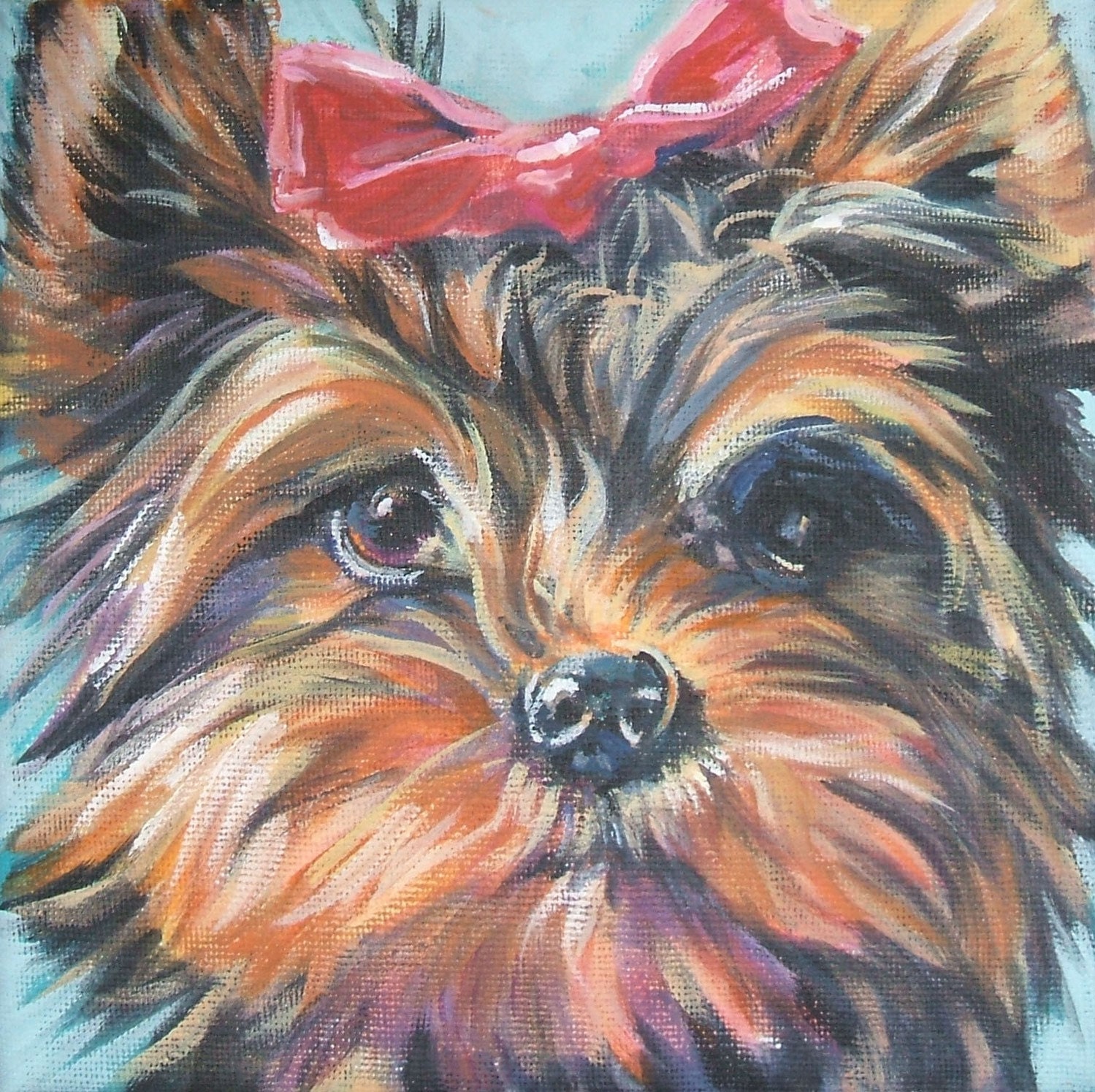 Yorkshire Terrier yorkie art print CANVAS print of LA Shepard painting 8x8 dog art