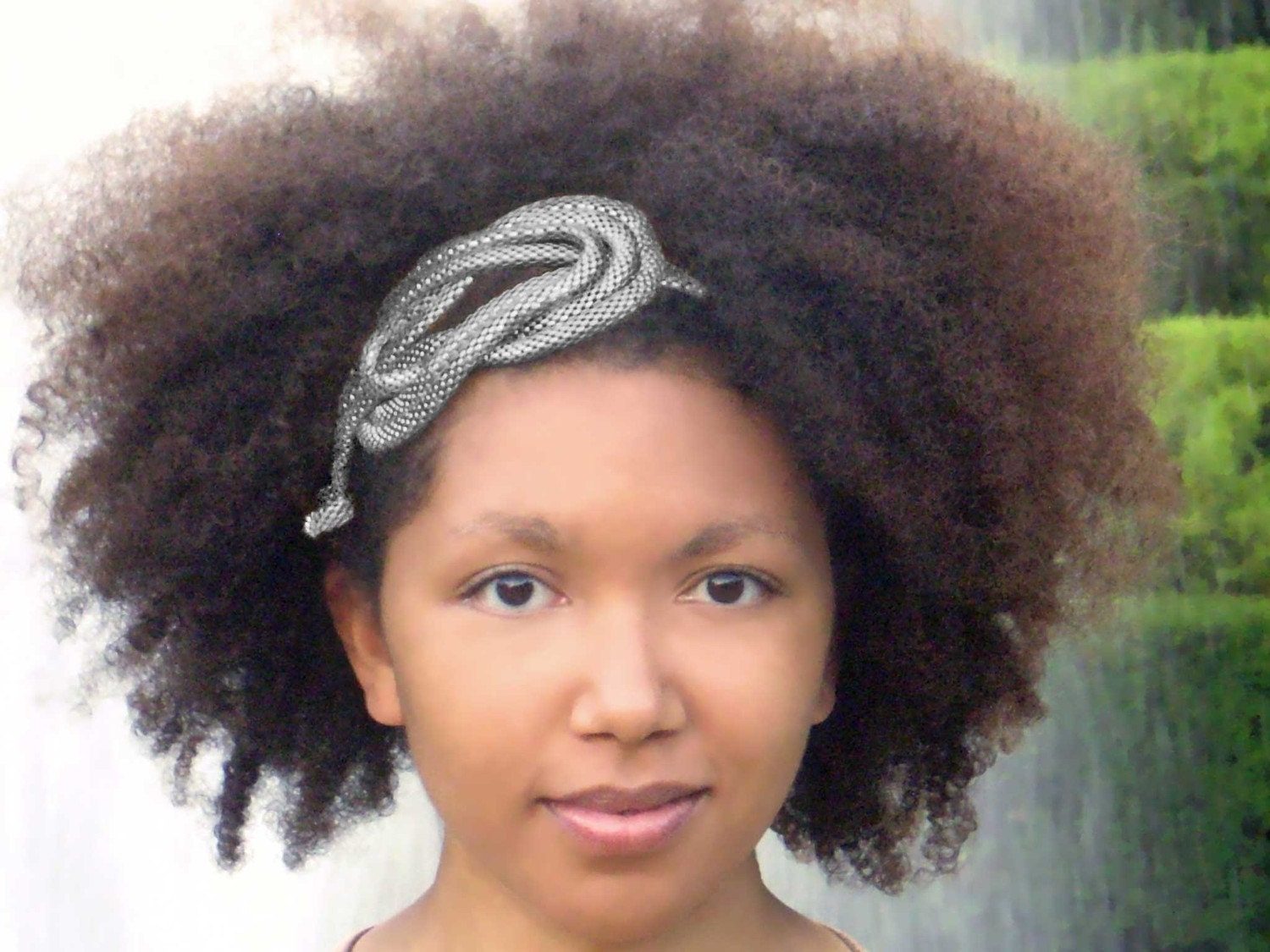 Kinky Hair Accessories Headband Afro Pewter Chain Knot  Elastic