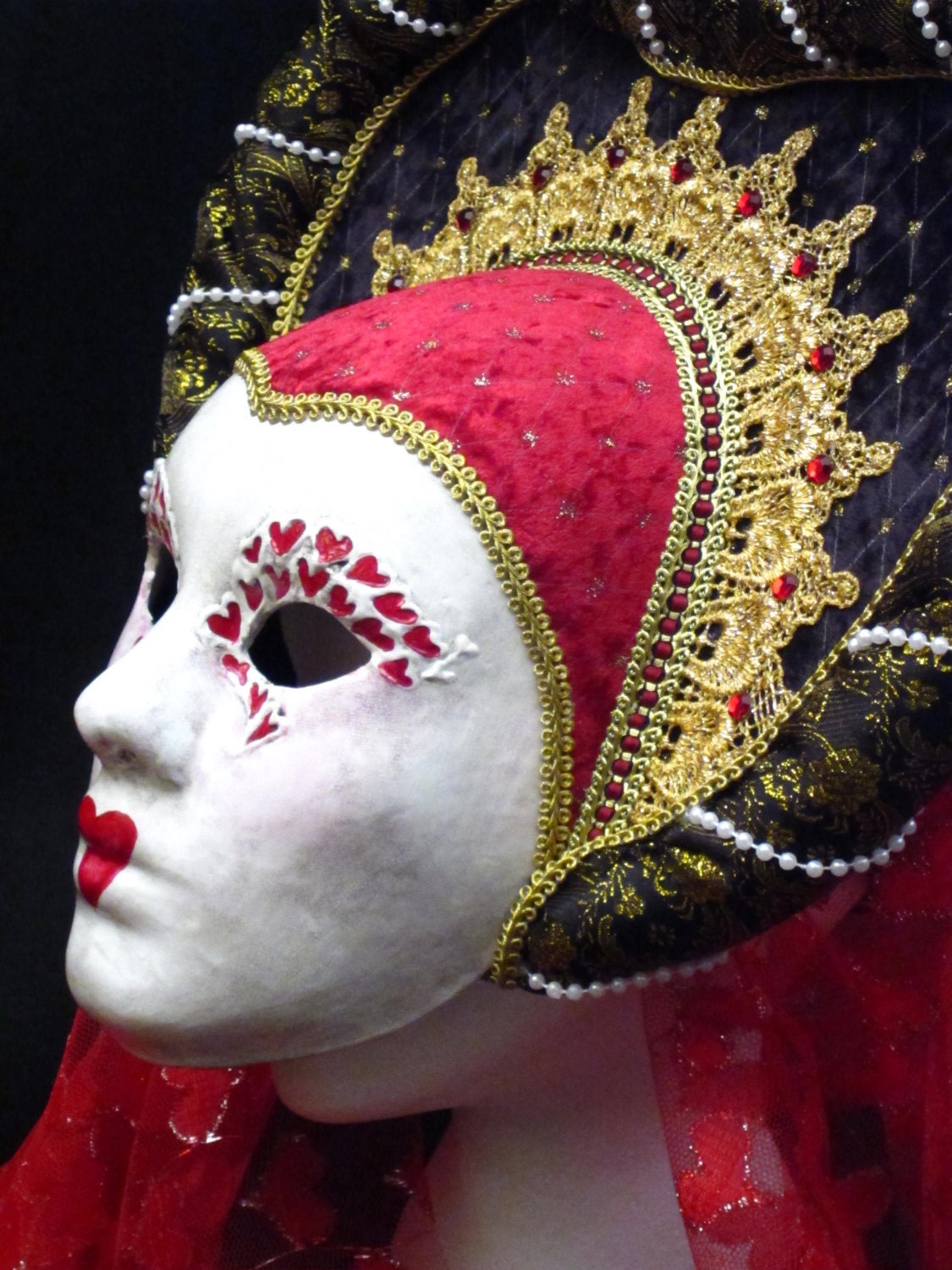 Queen of Hearts Shadowboxed Mask- Wearable Art
