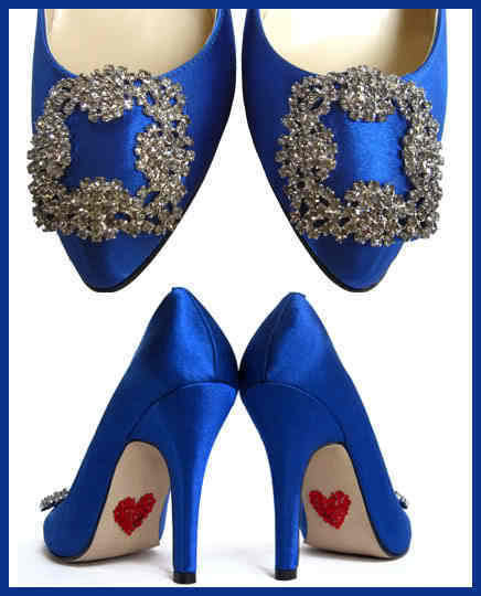 Something Blue with Red Hearts On Sole Crystal Wedding Pumps Cobalt Blue Bridal Shoes