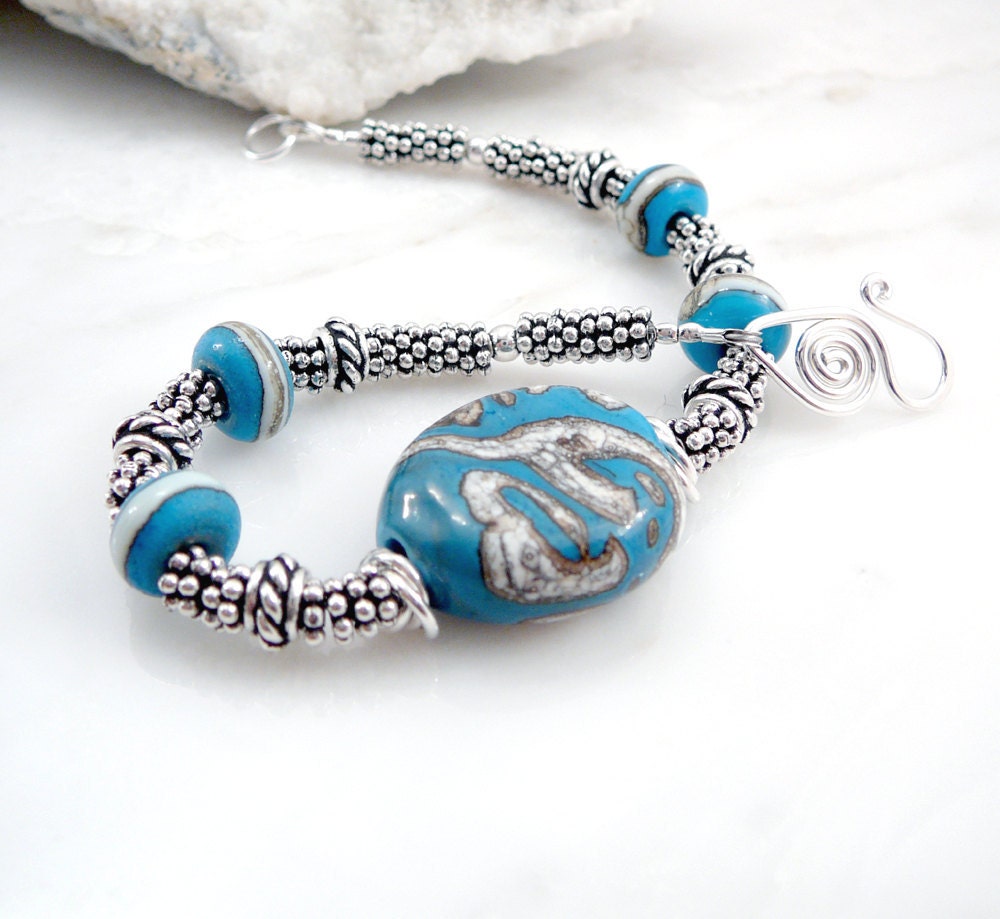 Glass Bracelet - Turquoise Bracelet - Lampwork Glass Beads - Beaded Bracelet