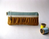 Zipper Pouch, Pencil Case, Cosmetic Pouch, Wallet, Clutch - The True Romantic Pouch in light blue/mustard