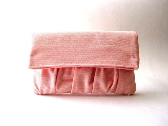 Fold over, handbag, clutch, pouch, purse - Delicada Fold Over Clutch in Pink Cotton - SALE - Prices already reduced