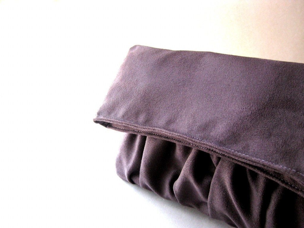 Vegan Pleated Foldover Clutch, purse, pouch  - Delicada Fold Over Clutch in Purple Vegan Suede