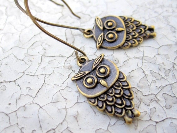 Owl Dangle Earrings Owl Jewelry - Hoot