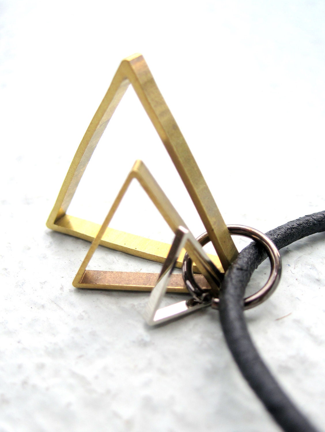 Mens Leather Necklace w/ Triangle Pendant Geometric Necklace For Him Unisex Jewelry