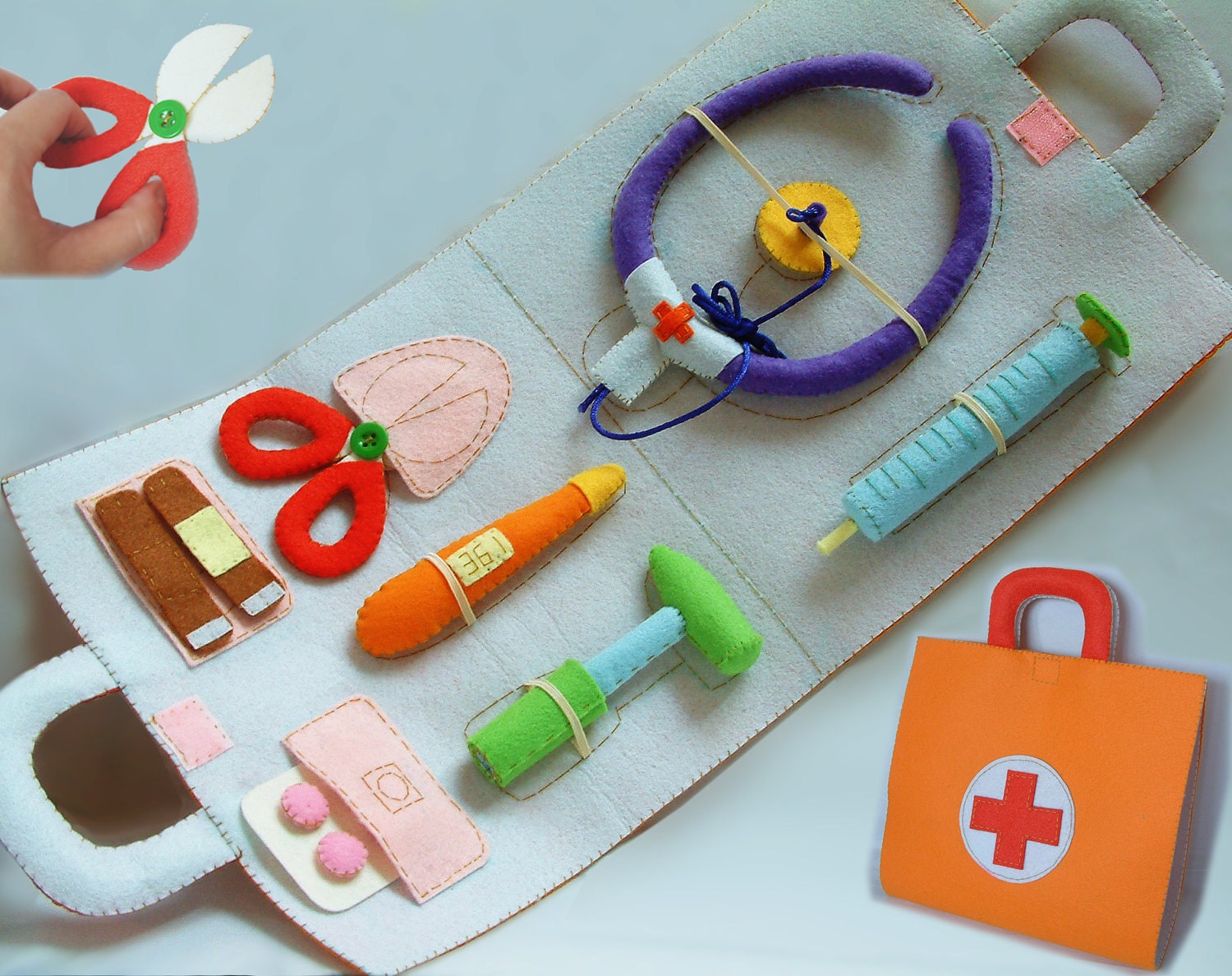 Blue Felt Medical bag, Doctor Set