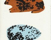 Rabbit and an Egg Hand Screen Printed Greetings Card