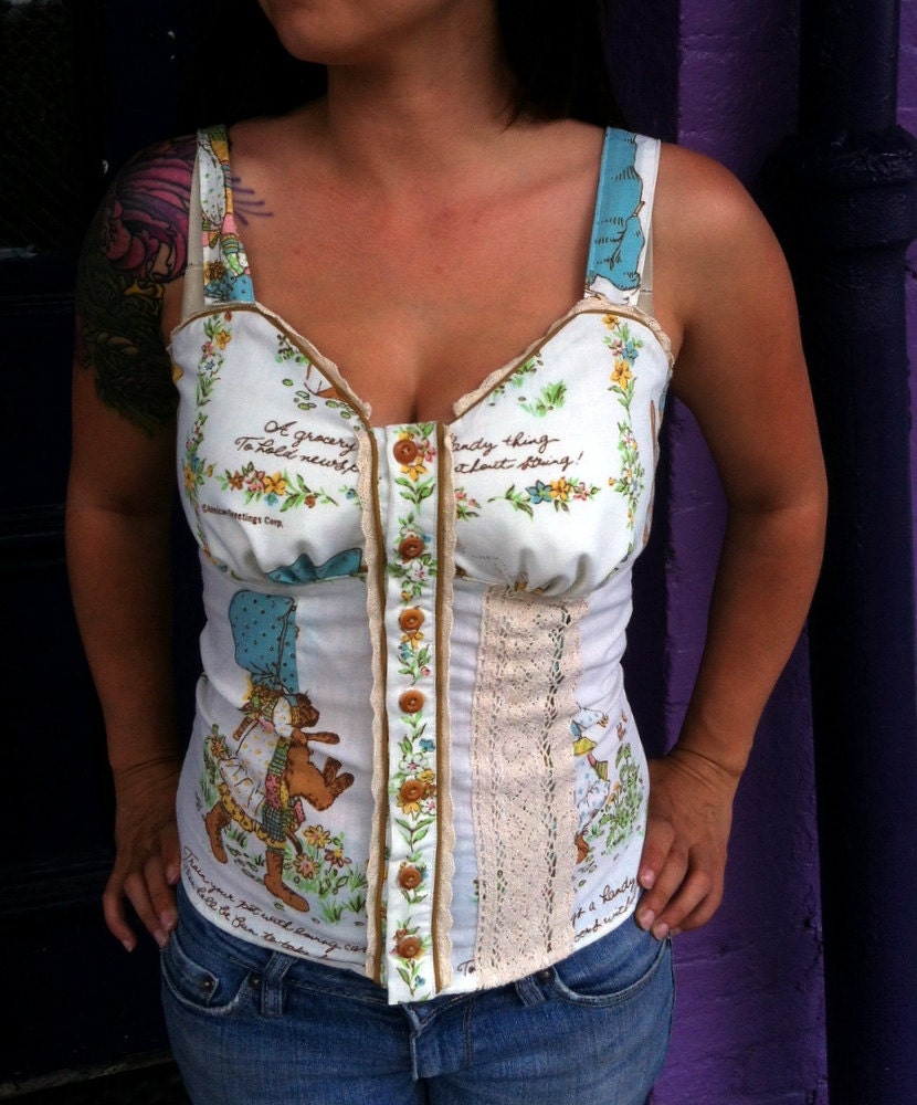 Holly Hobbie Pin Up Style Button Front Top-OOAK