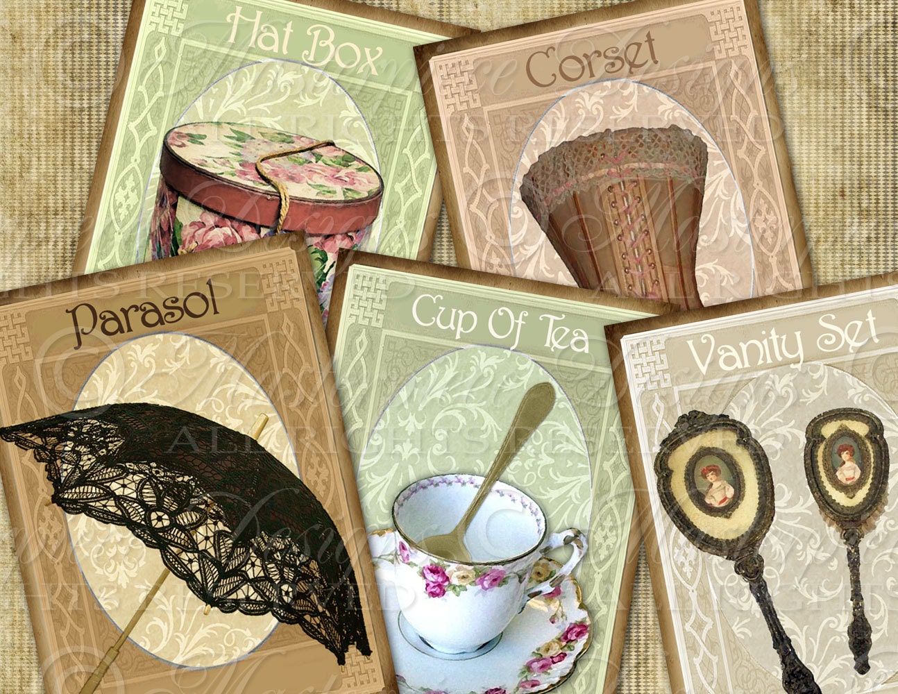 A Lady's Necessities / Accessories - ATC, ACEO, Hang Tags, Download and Print Digital Sheet
