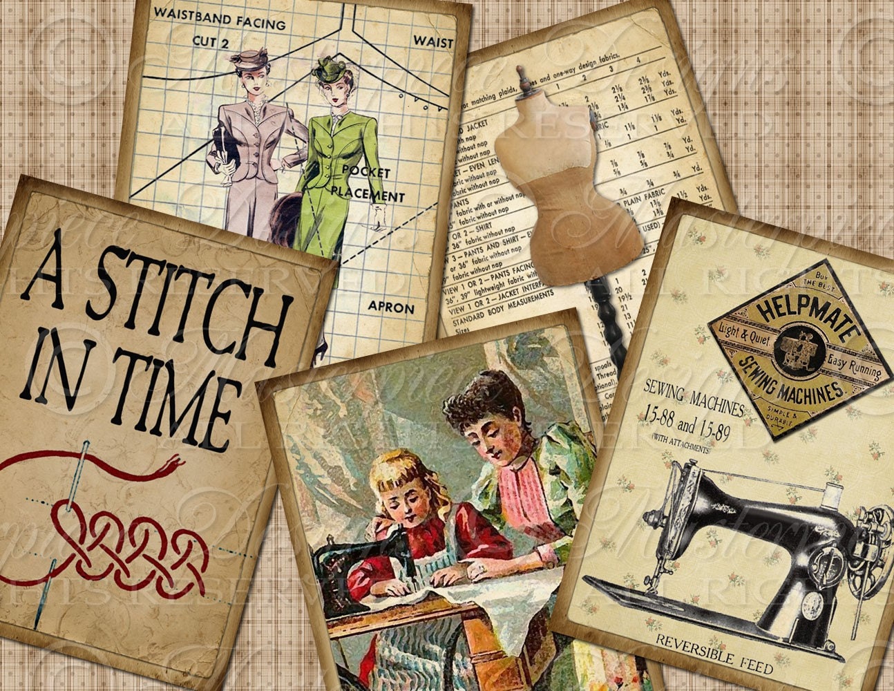 A Stitch In Time / Sewing - ATC, ACEO, Hang Tags, Download and Print Digital Sheet