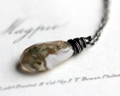 Terrarium Necklace, Wire Wrapped Moss Green Solar Quartz on Sterling Silver Chain Woodland Fashion Under 50