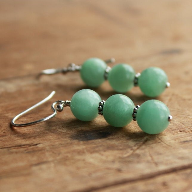 Peas in a Pod - Handmade Sterling Silver Aventurine Green Earrings