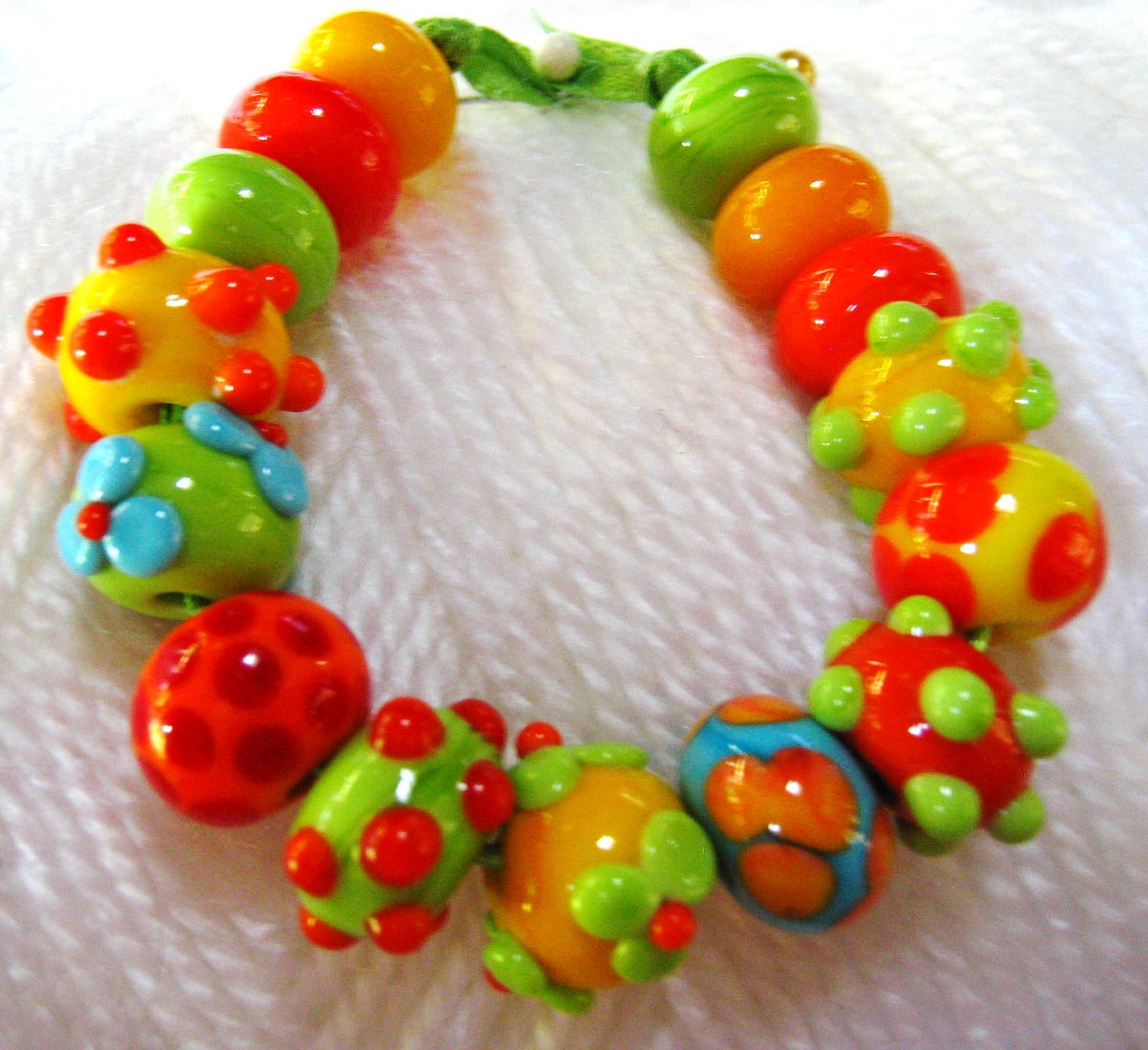 Bracelet Beads:Lampwork Handmade Tropical Colored Beads-Mango Delights--Mexican Fiesta Beads-Set2