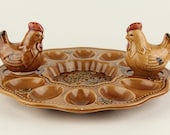 Vintage Deviled Egg Platter Salt Pepper Shakers 1970s Chicken Hen Grapes Leaves Rooster Set