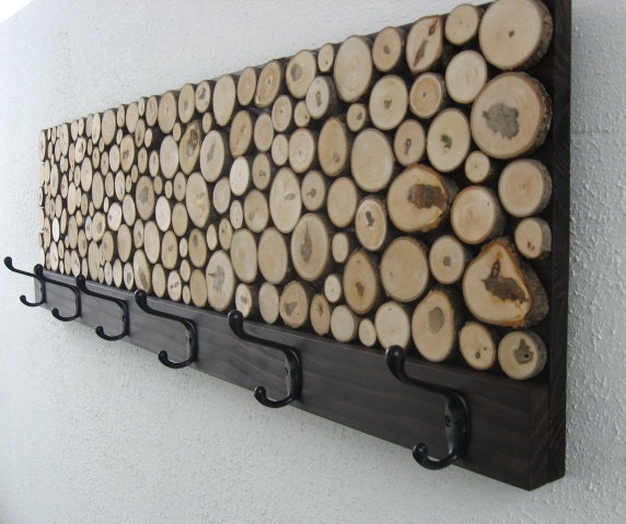 Maple Wood Slice Rustic Wood Coat Rack - Towel Rack 12x48