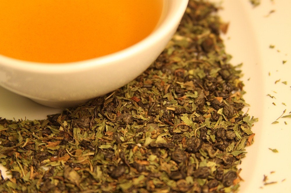 Moroccan Mint / Organic Green Tea with Spearmint / Zanitea Loose Leaf Blend Makes 10 to 12 Cups