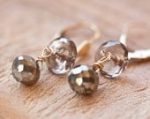 Pyrite Smokey Quartz Earrings 14K gold Luxury sparkling gemstone rustic earth tones gift for her tbteam