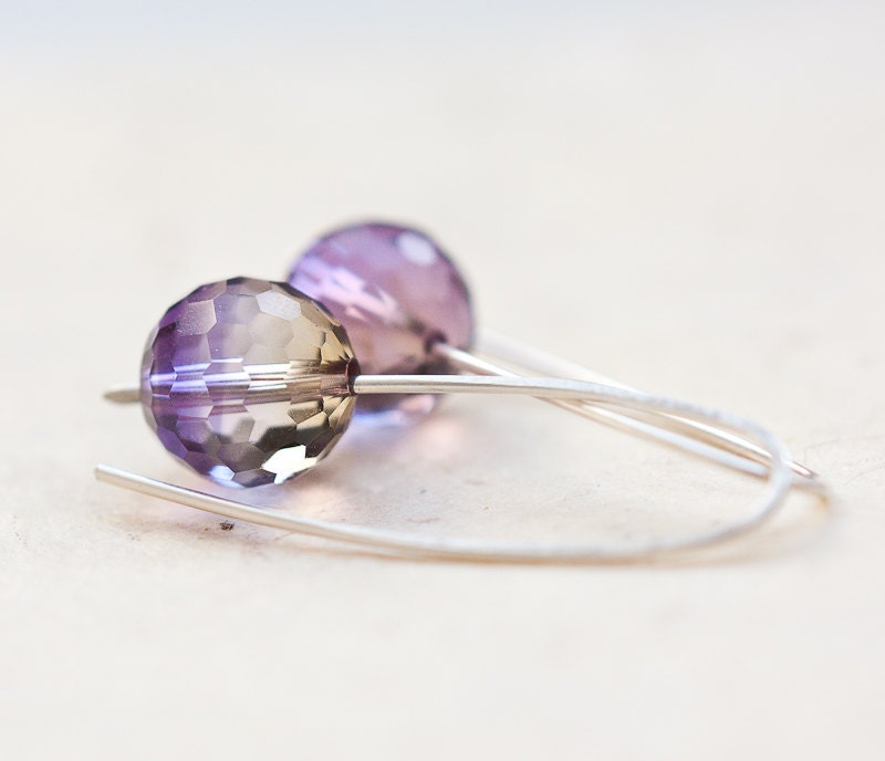Earrings Purple Ametrine Quartz Argentium Sterling silver Disco Ball Modern Design Minimalist Geometric Jewelry tbteam
