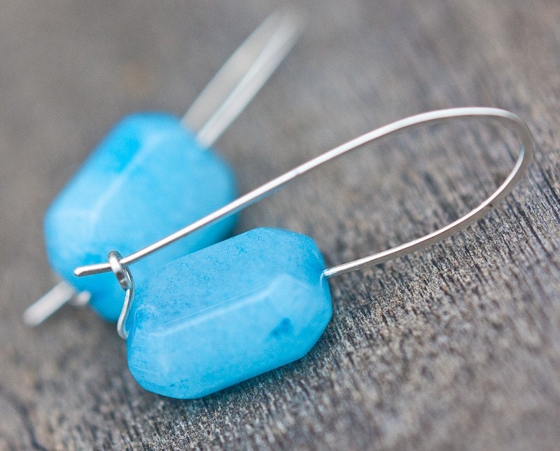 Modern Earrings Aqua Blue Amazonite Argentium Sterling Silver Minimalist jewelry tbteam