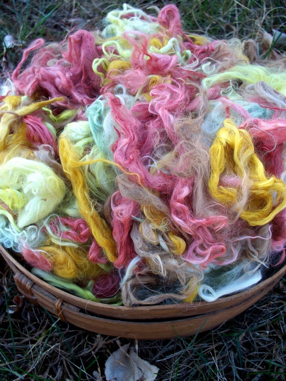 Suri Alpaca Fiber, 5"-7",  Hand Dyed and Natural Colors, 3.5 ounces, Ivy, Wattle, Salmon, Mustard, Natural Medium Fawn.